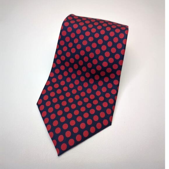 Faconnable 100% Silk Tie Made in France Blue and Red Dot Pattern - Picture 1 of 5